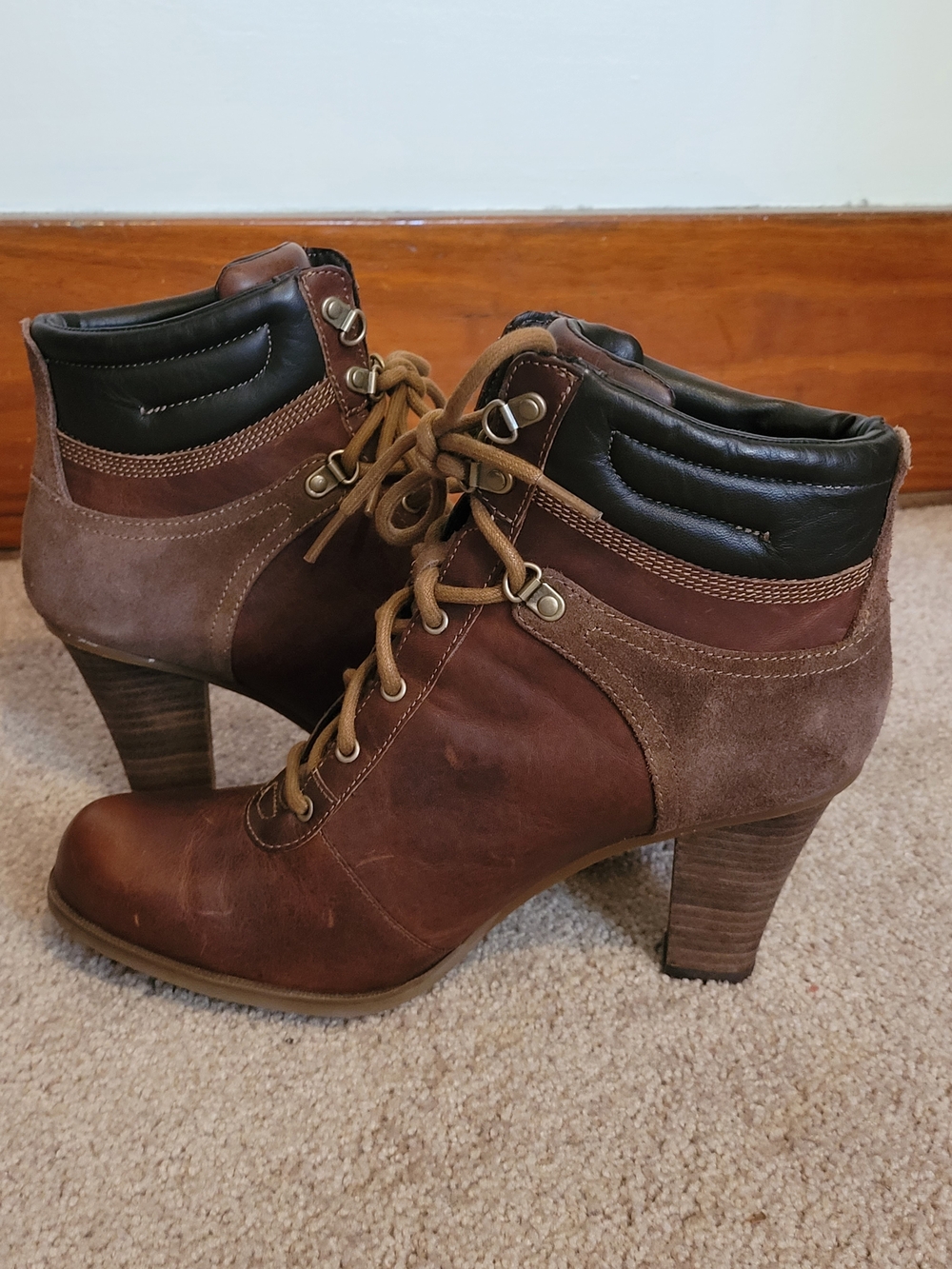 Timberland Women's Brown Leather Lace-Up Heeled Ankle Boots Size 10 - Picture 10 of 10